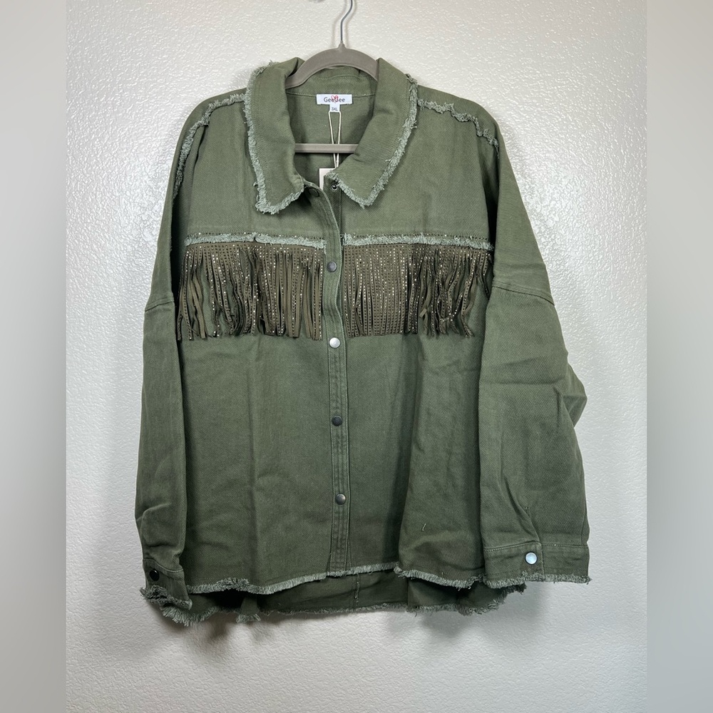 Fringe Detail Olive Green Jacket 3x